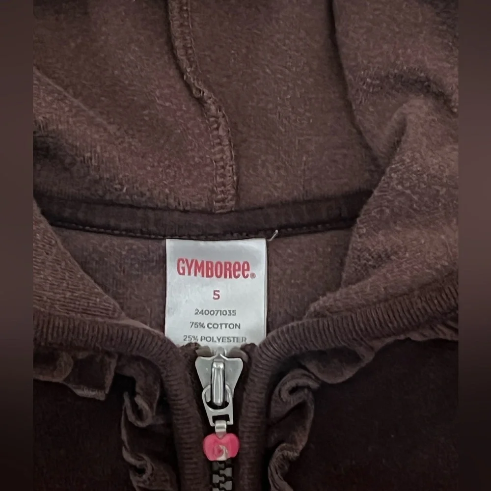 Gymboree Brown Velvet Ruffle Hoodie with Pink Heart Pull